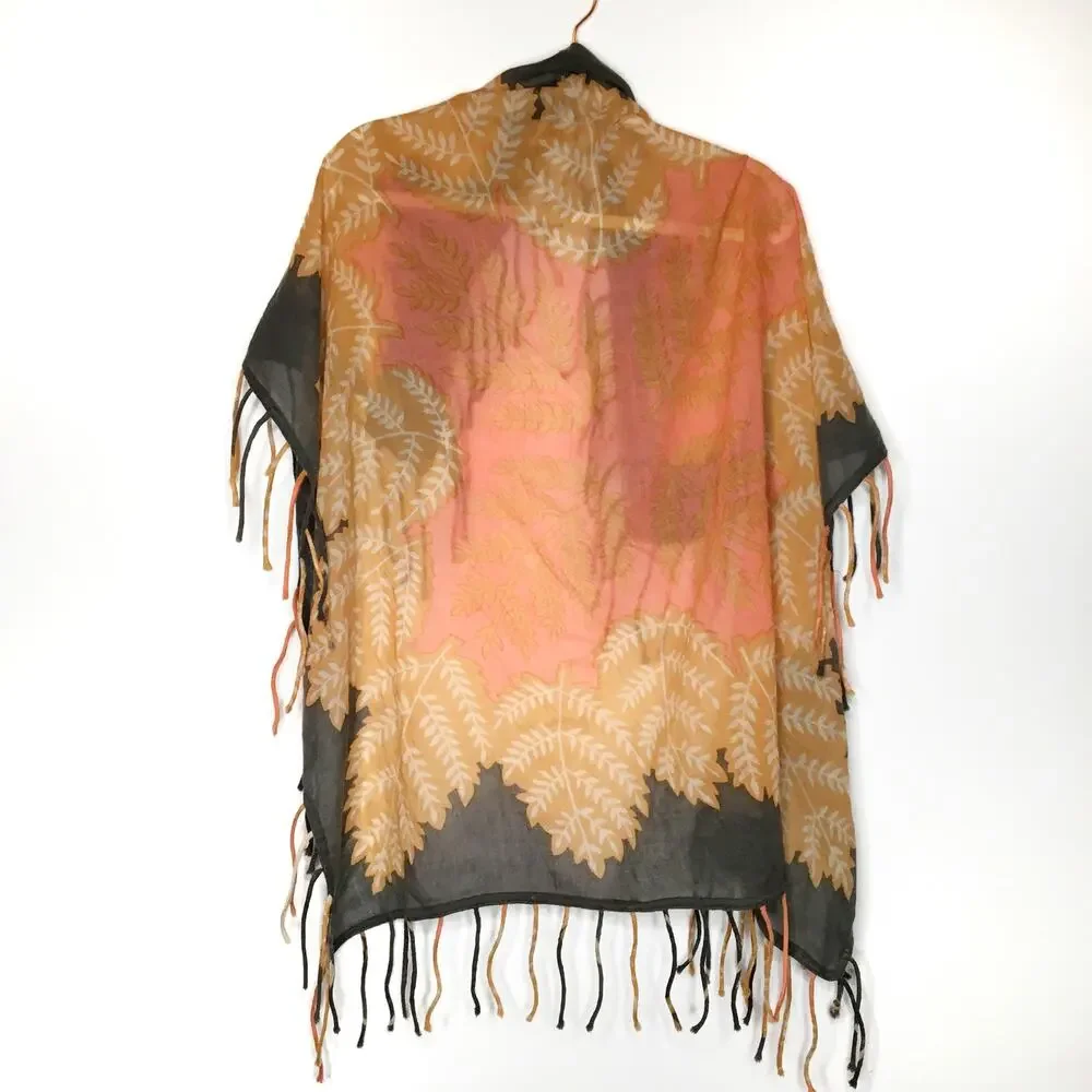 Coral pink and grey fringe scarf wrap